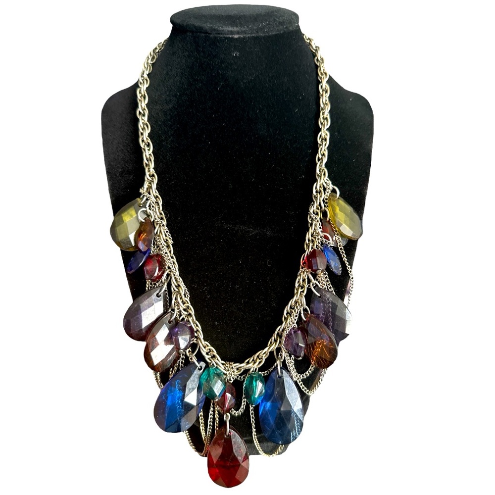 Silver and Colorful Faux Gemstone Necklace